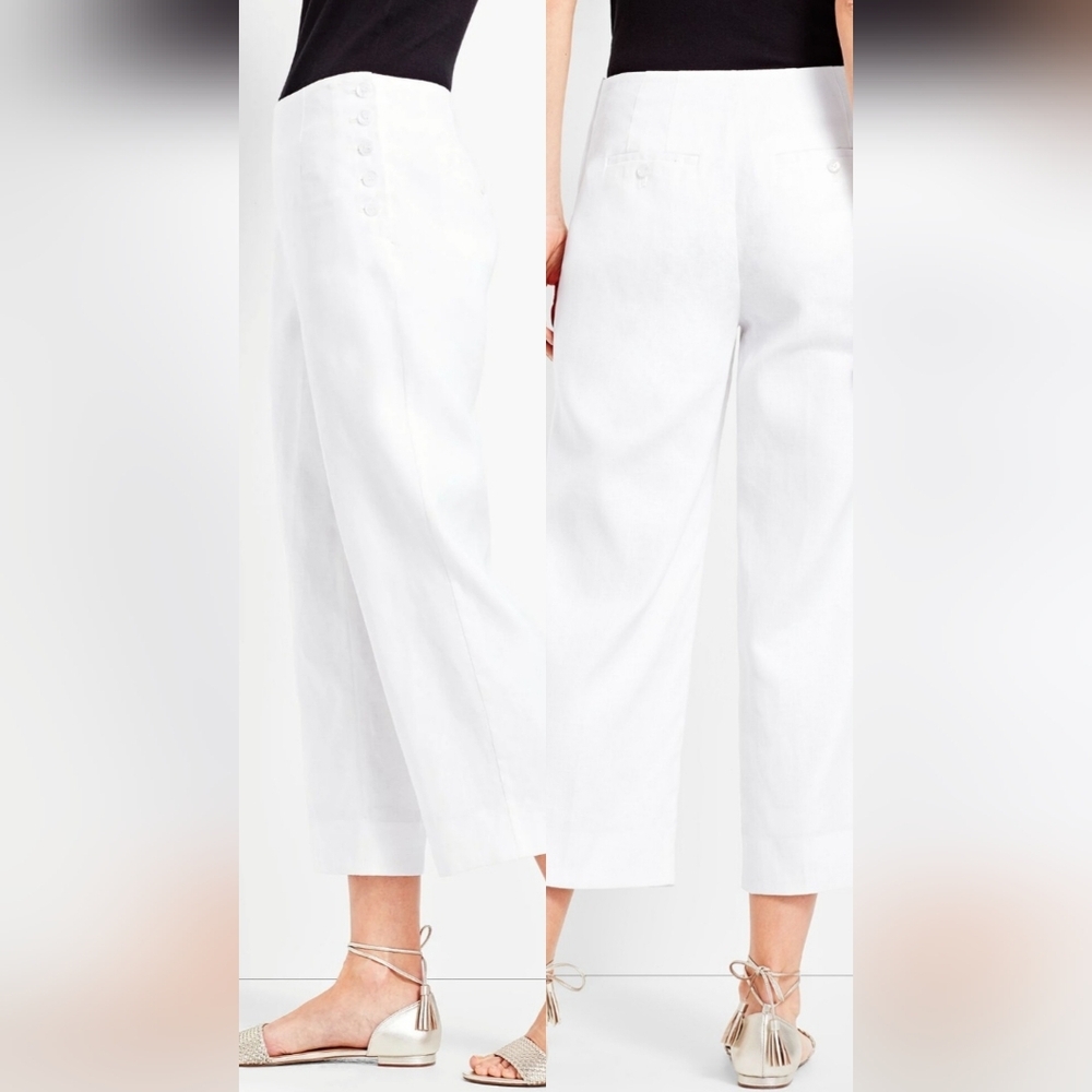 Talbots Chelsea Straight Leg White‎ Linen Pants ~ Size 12 Petite